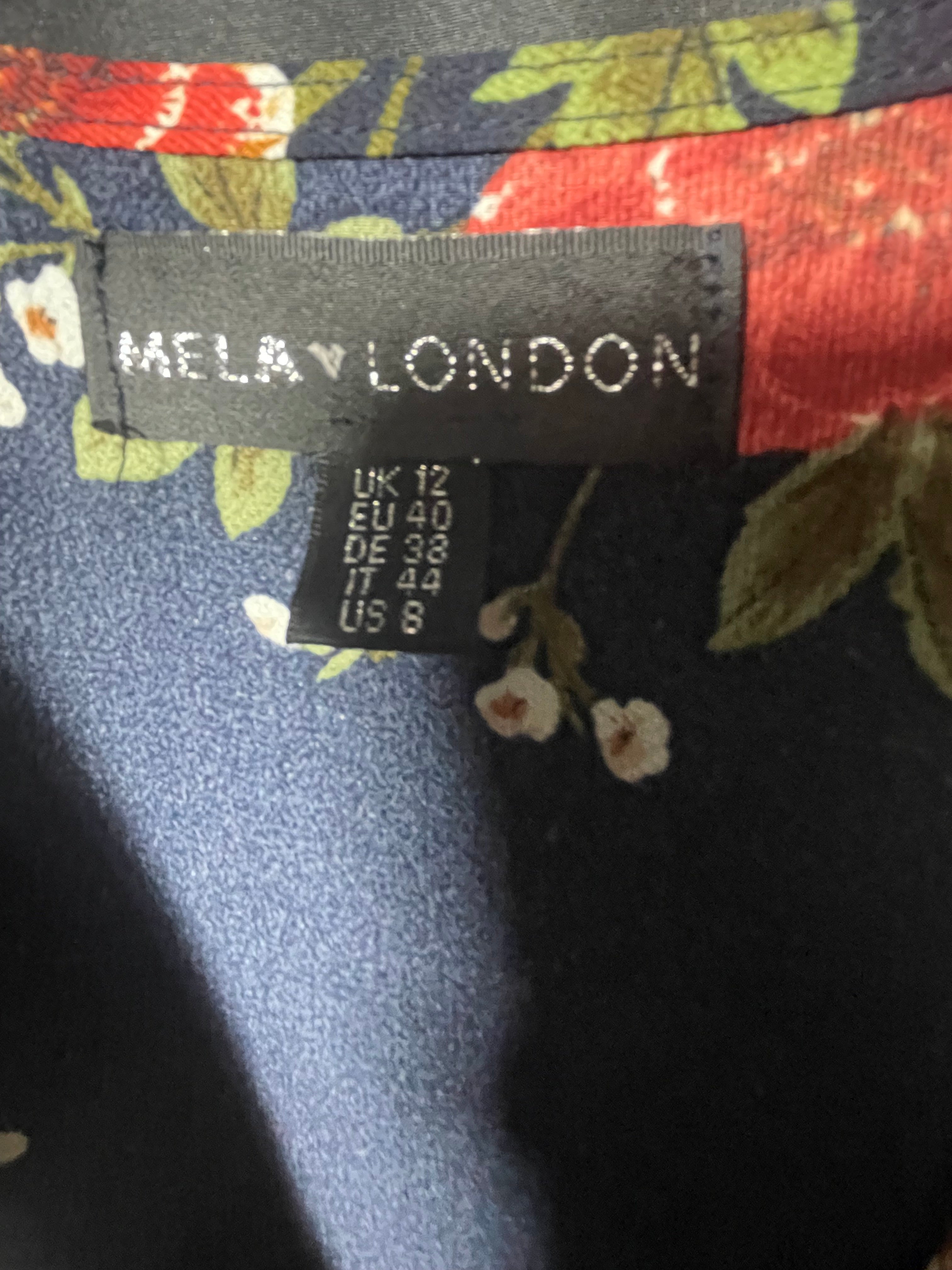 Mela London graphic floral navy dress