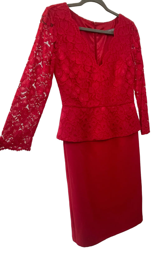 ♻️Red lace 1990's style peplum dress size 10