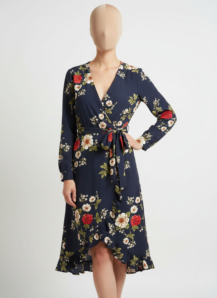 Mela London graphic floral navy dress