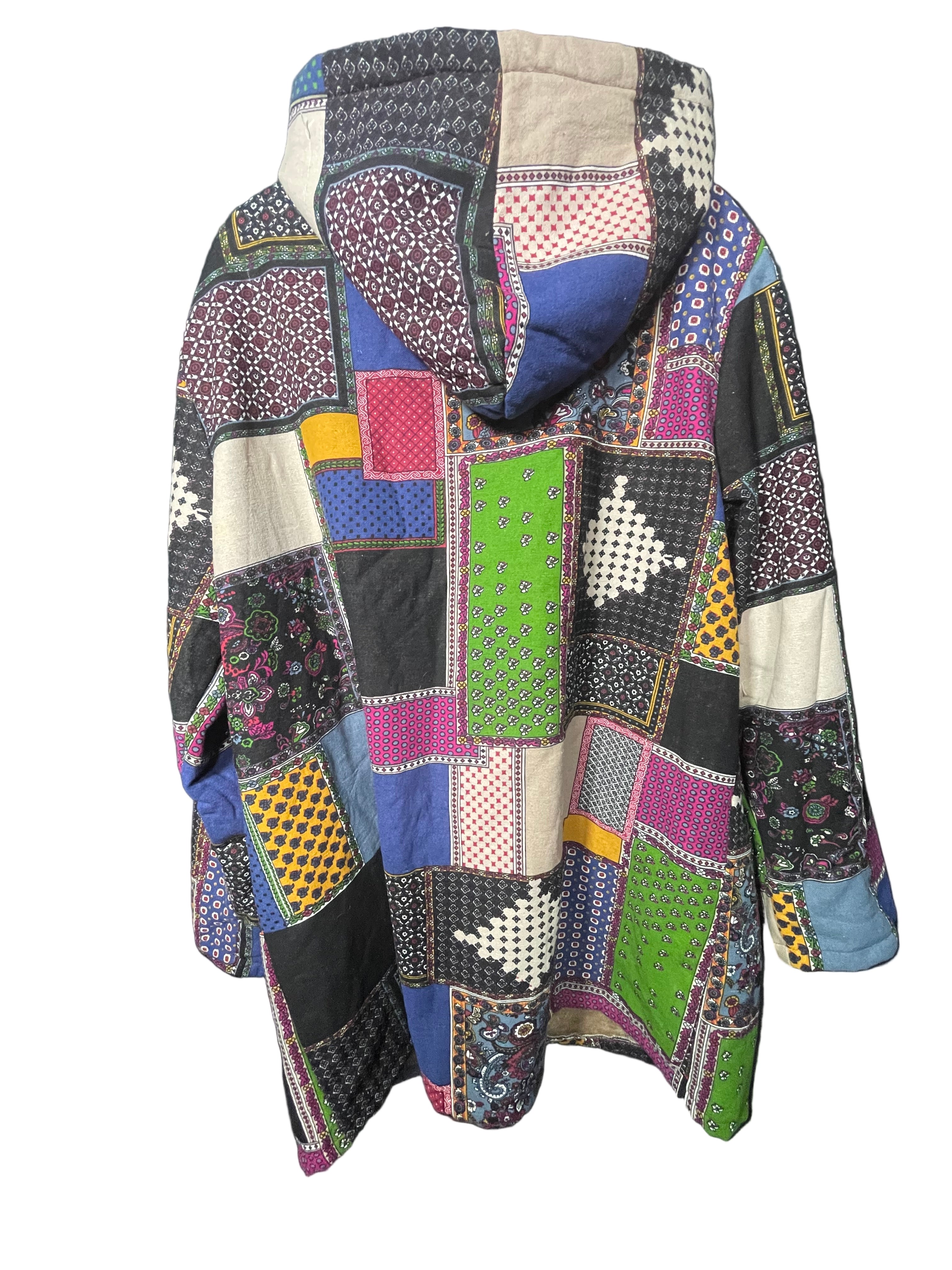 Boho patchwork style faux fur lined coat size xl