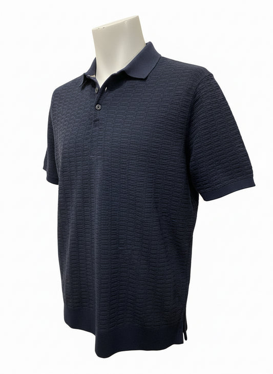 Size M dark navy textured polo top by Threadbare