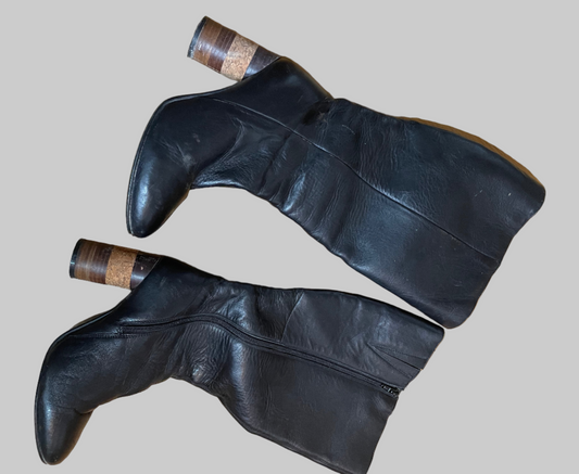 Size 6 knee high wood heel black boots